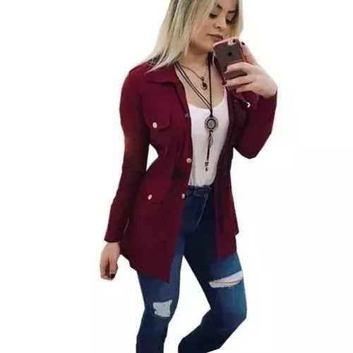 Parka Bengaline Blusa Feminina Botoes Casaco Sobretudo