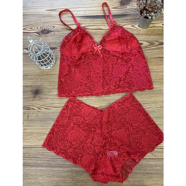 Espera Marido Conjunto Renda Vermelho Feminino Adulto Lingerie Forrado
