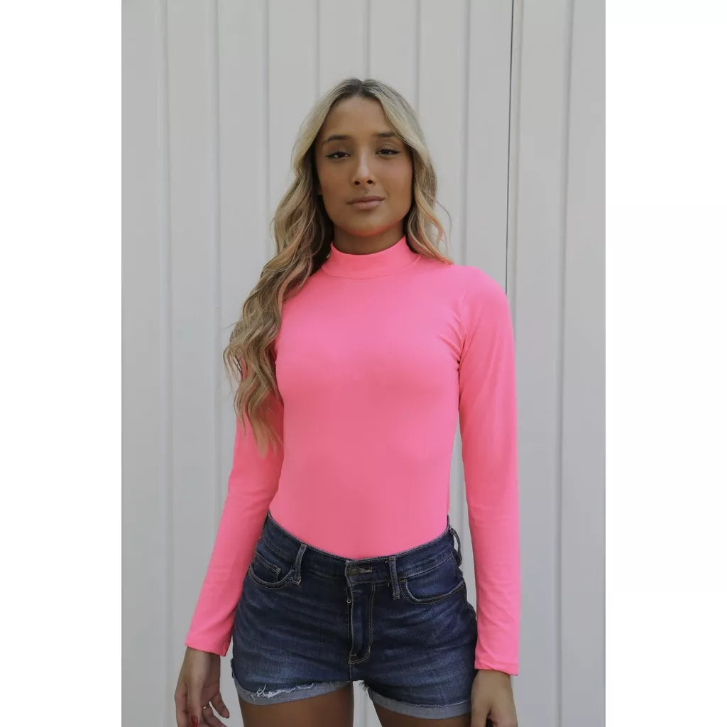 Blusa Body Bori Feminino Manga Longa Liso Gola Alta Moda Feminina Casual