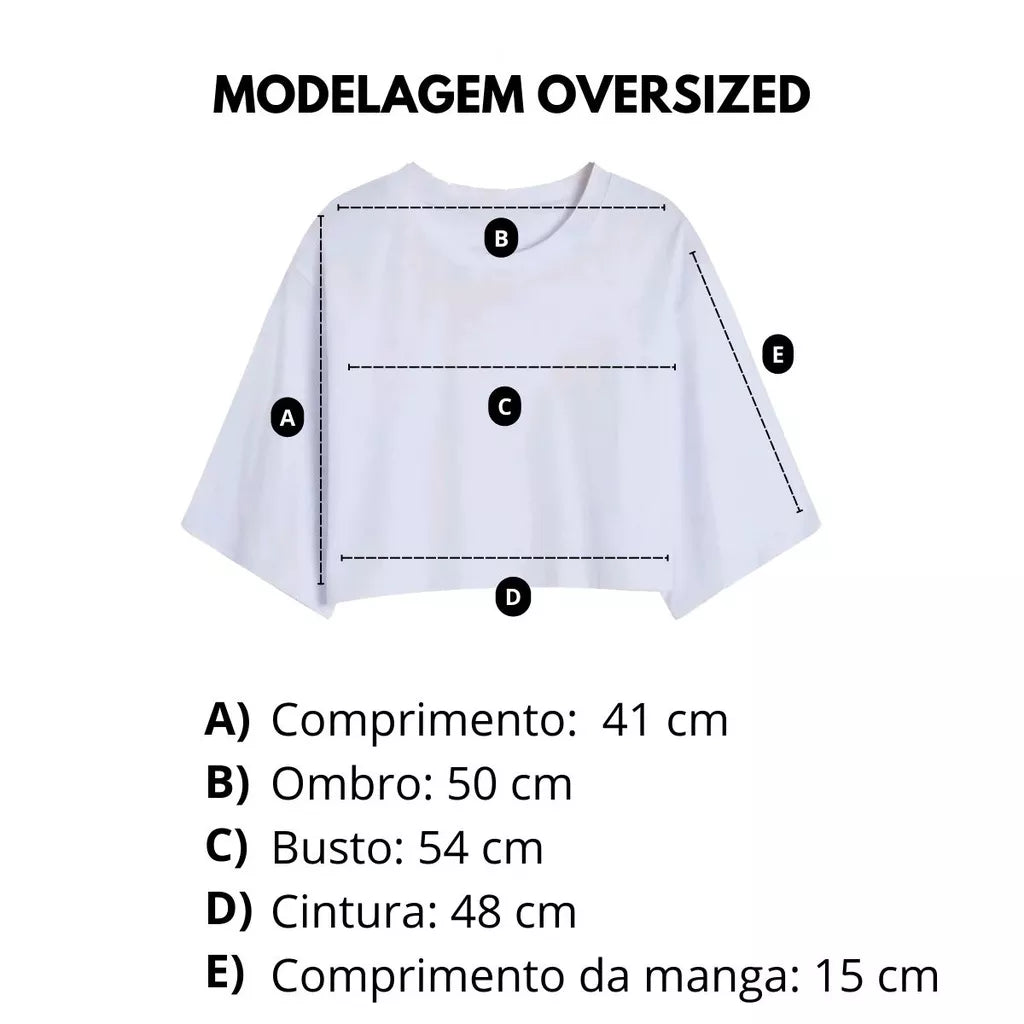 Camiseta T-shirt Cropped Oversized Estampado Moda Gringa Algodão