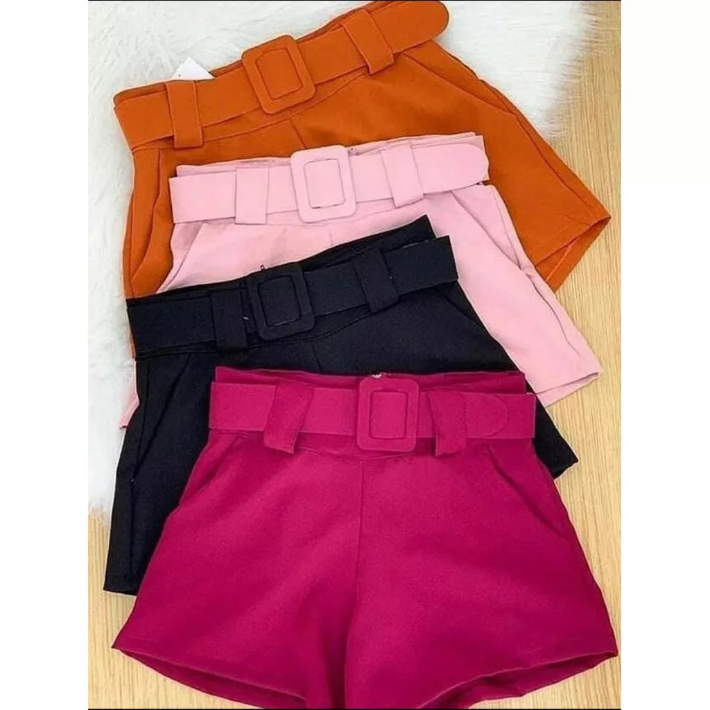 Shorts Feminino Crepe com Cinto e Fivela