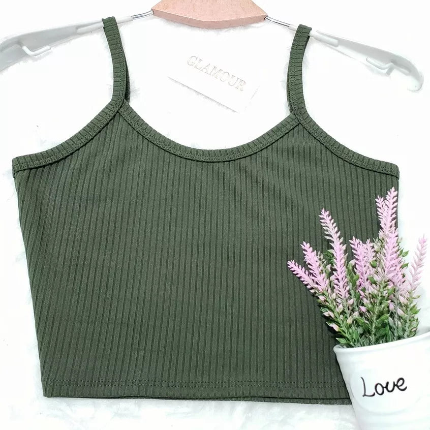 Cropped /TOP FEMININO De Alcinha Canelado- Várias Cores