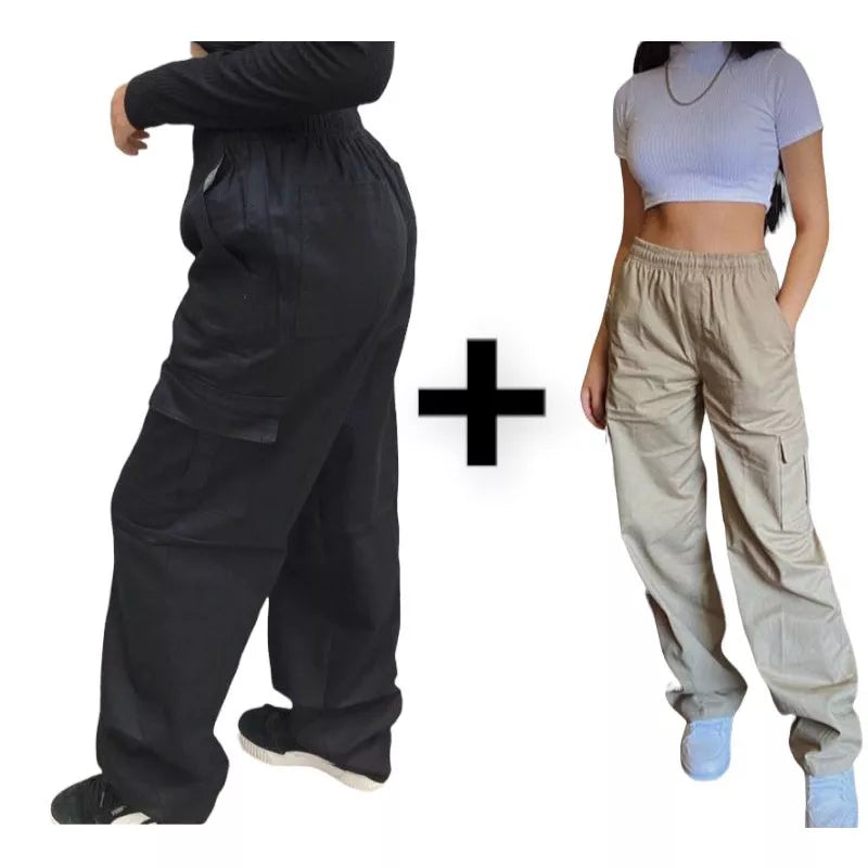 2 Calça Cargo Feminina Sarja Unissex Larga Promoção Moda Skate Inverno