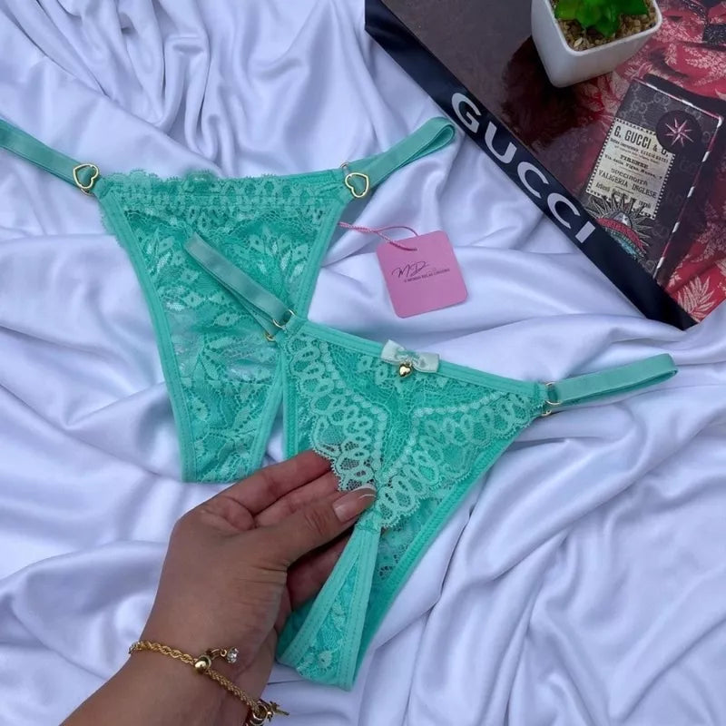 Kit 4 Tanga Fio dental Rendada calcinhas Sensual com regulagem paixão