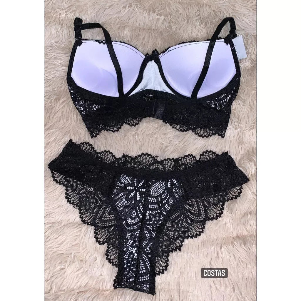 CONJUNTO RENDA COM BOJO SUTIA + CALCINHA LINHA NOITE SENSUAL MODA INVERNO LINGERIE