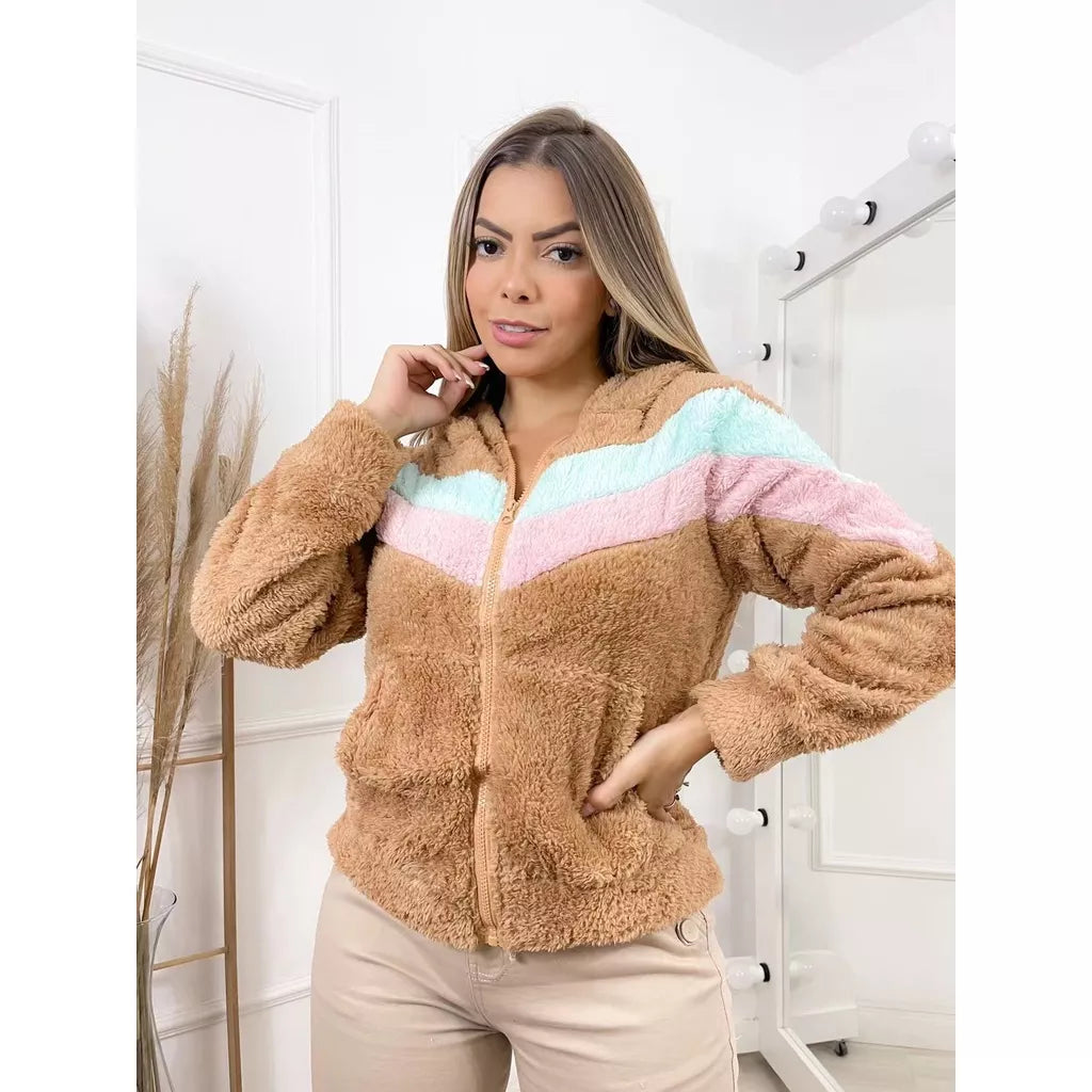 Casaco Moletom de Pelinho Blusa Frio Feminino   3RD SD7091