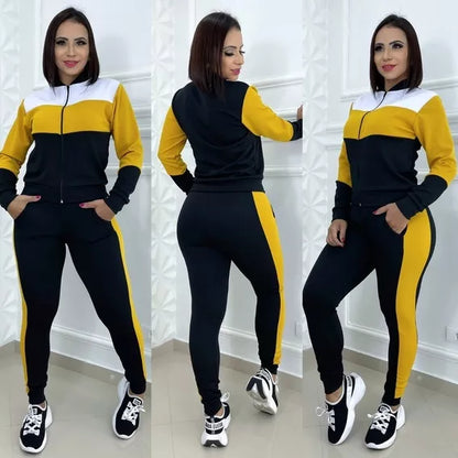 Conjunto malha crepe manga longa ziper e bolso feminino