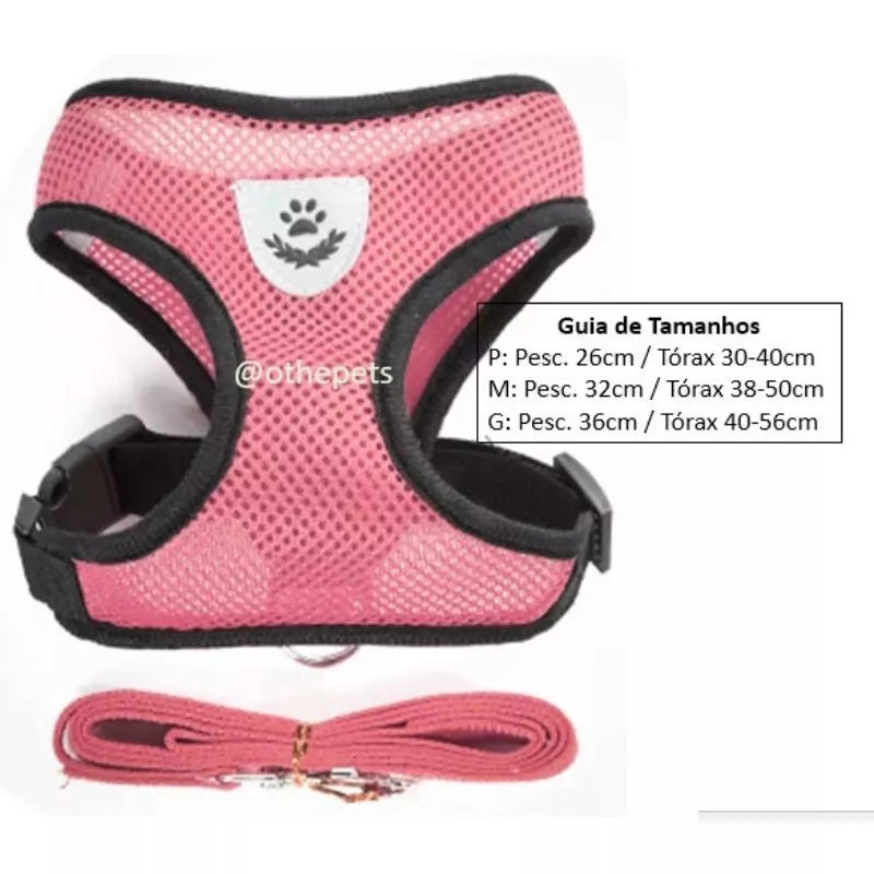 Peitoral Com Guia para Caes E Gatos Colete Regulavel Super Confortavel para Cachorro