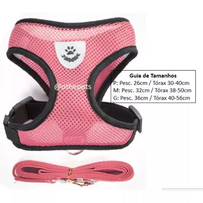 Peitoral Com Guia para Caes E Gatos Colete Regulavel Super Confortavel para Cachorro