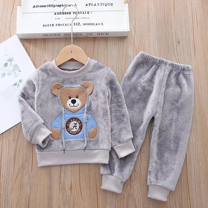 Conjunto De Pijama De Flanela Unisexo Para Crianças De Outono