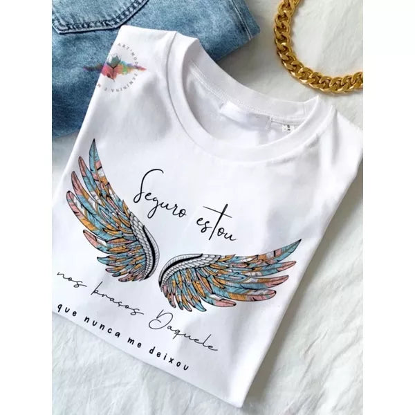 Blusa T-shirt Feminina Seguro Estou Moda Evangélica Asas Tumblr