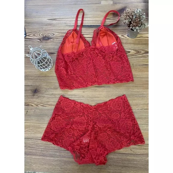 Espera Marido Conjunto Renda Vermelho Feminino Adulto Lingerie Forrado