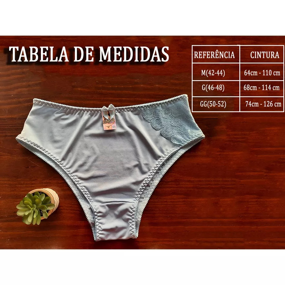 Kit 5 Calcinhas Plus Size, Calcinha Calçola Senhora Cintura Alta Com Renda Calcinha calsola lateral larga
