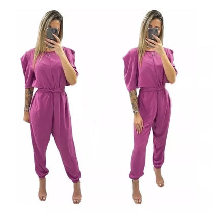Macacão Longo Feminino com Cinto manga princesa