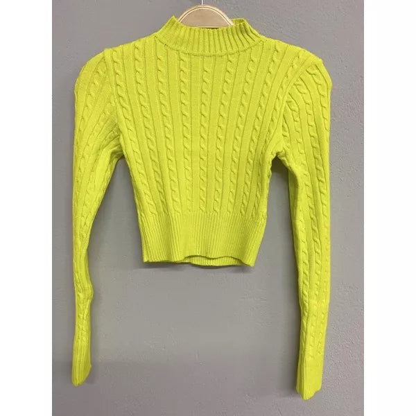 Blusa de frio tricô cropped feminina manga longa