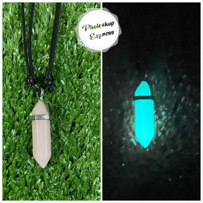 Colar De Pedra Hippie Quartzo Lua Natural Brilha No Escuro azul ou verde cordão preto ajustavel