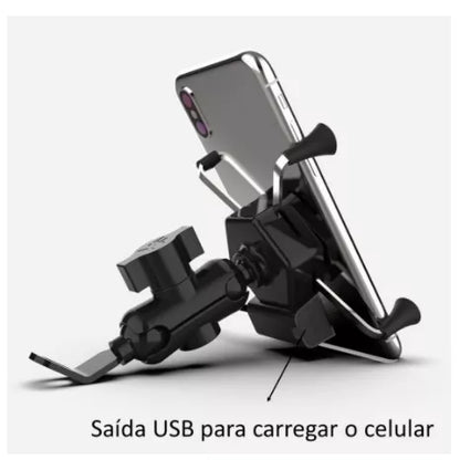 Suporte Garra Para Celular Moto Universal Com Carregador Usb