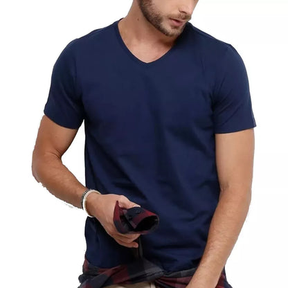 Camiseta masculina com decote em V malha 100%algodão gold