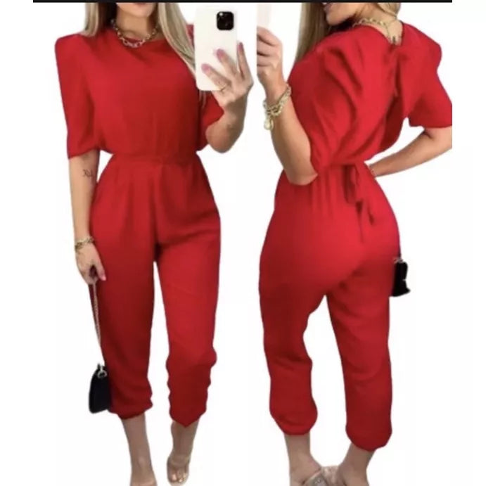 Macacão Longo Feminino com Cinto manga princesa