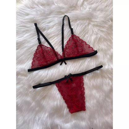 Conjunto de Lingerie Em Renda Sutiã Sem Bojo Calcinha De Regulagem