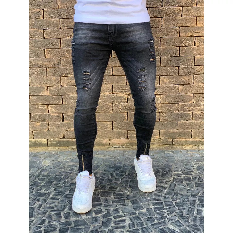 Calça Jeans Skinny Com Ziper Lycra Elastano Masculina Nova Tendencia