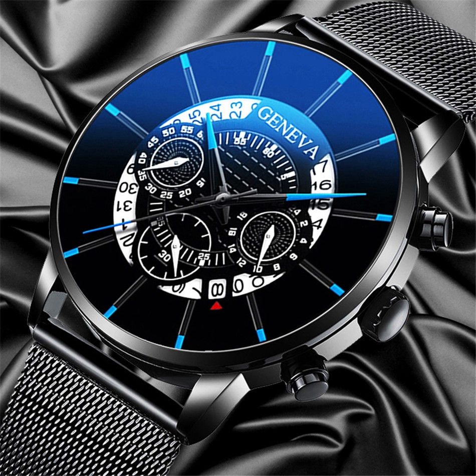 Relógio De Quartzo De Genebra Moda Masculina De Aço Inoxidável & Couro Banda De Nylon Watches 【 Without Box 】
