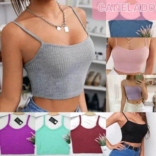 Cropped /TOP FEMININO De Alcinha  Canelado- Várias Cores