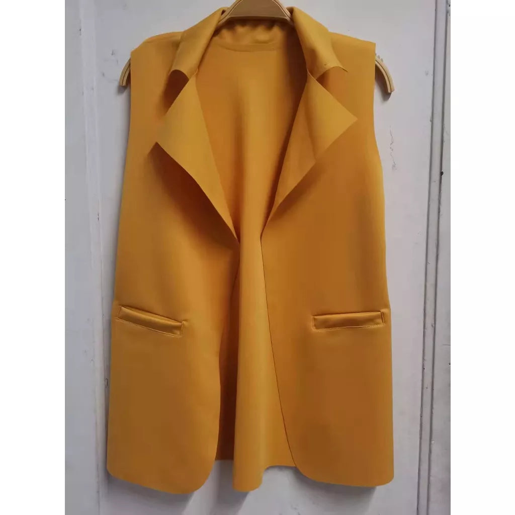 Max Colete Feminino Longo De Neoprene Moda Com Bolso Falso！