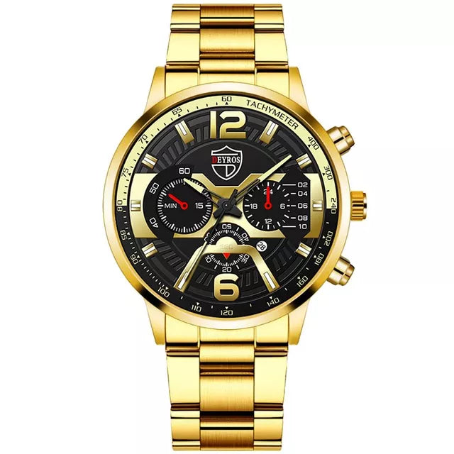 Relógio De Luxo Ouro Masculino Original Cronógrafo De Quartzo De À Prova D'água Negócios Relogio Masculino Dourado Com Pulseira Kit