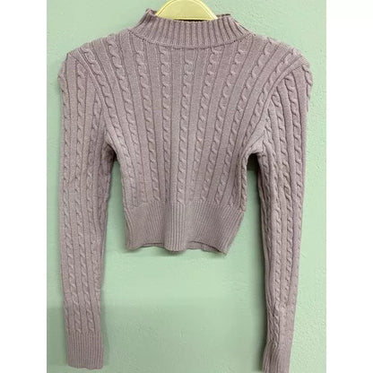 Blusa de frio tricô cropped feminina manga longa