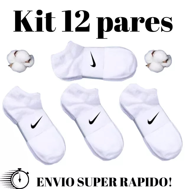 Kit 12 Meias ou 6 Pares de Meias Soquete curta algodão Masculinas e femininas Brancas