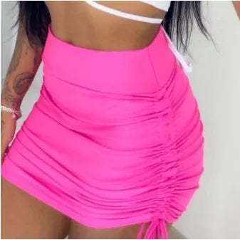 Saia Curta Feminina Franzida Na Lateral Ajustável Suplex moda gringa