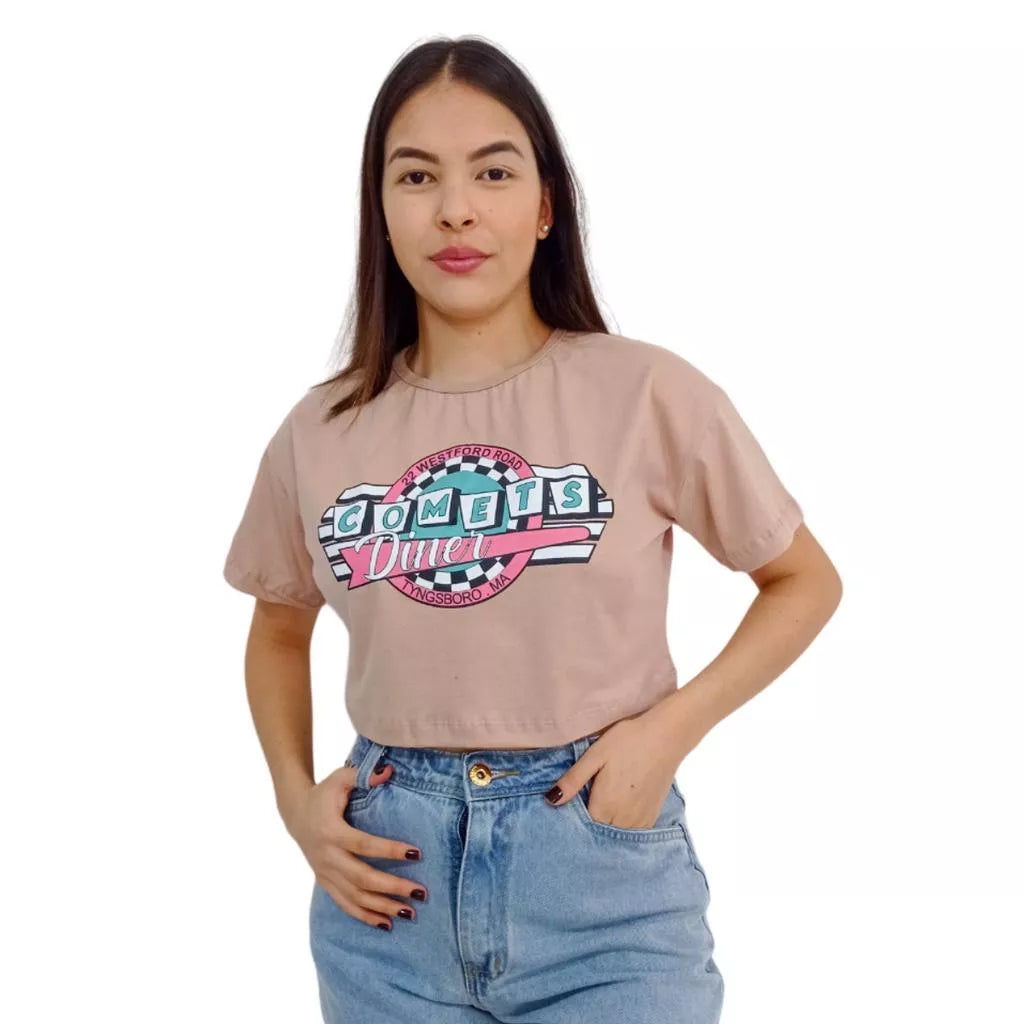 Camiseta T-shirt Cropped Oversized Estampado Moda Gringa Algodão