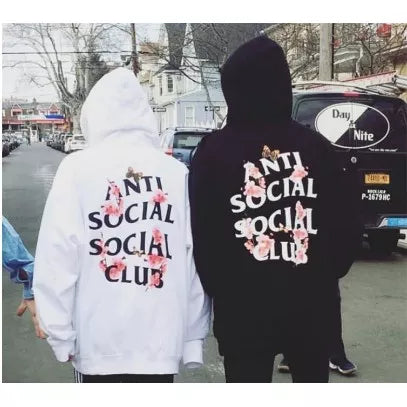 Blusa Moletom Canguru Algodão Unissex Kpop Anti Social Club Flores Tumblr