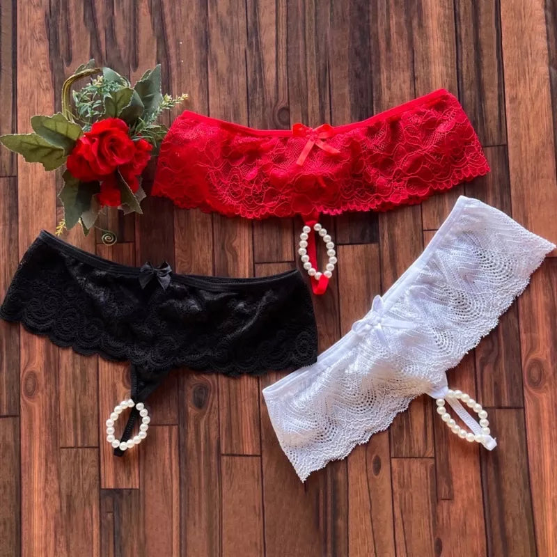 Calcinha Tailandesa Sexy em Renda com Perólas Estimulantes Fio Dental