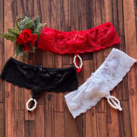 Calcinha Tailandesa Sexy em Renda com Perólas Estimulantes Fio Dental