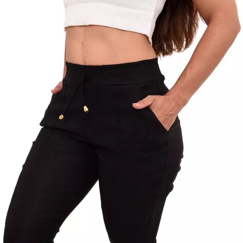 Calça Jogger Feminina Blogueirinha Cargo Luxuosa Bengaline