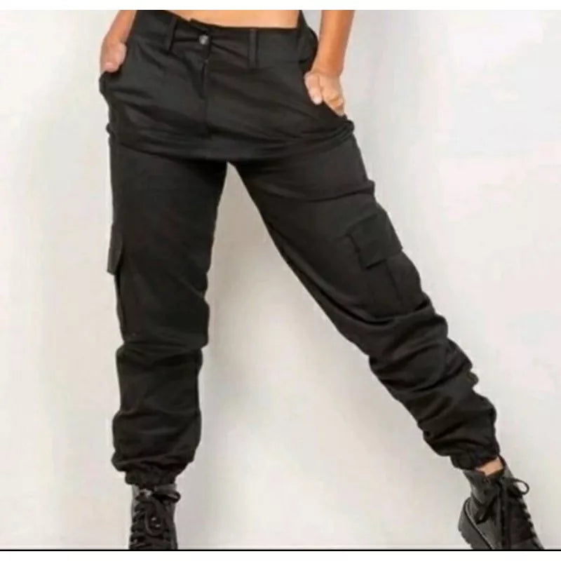 Calça Feminina Jogger Cargo Sarja Com Bolso Moda Blogueira Tendência