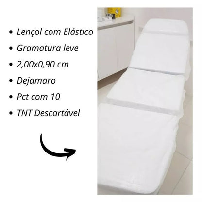 Lençol Descartável TNT Branco Maca 2,00x0,90 C/ Elástico 10 Unidades Anvisa Soft Gramatura 20