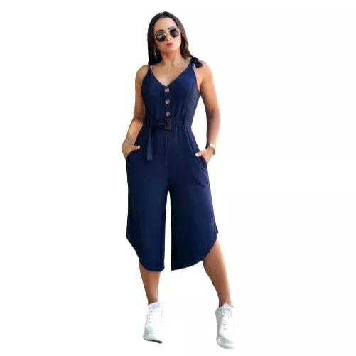 MACACÃO FEMININO PANTACOURT COM CINTO E BOTOES MODA CASUAL