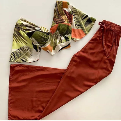 Calça Feminina Pantalona Cintura Alta Bolsos Forro Cinto Viscolinho