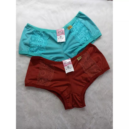 Kit 5 Calcinha Boxer - Calcinhas Box - Short Microfibra Detalhes em Renda Até o 46