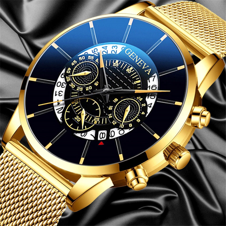 Relógio De Quartzo De Genebra Moda Masculina De Aço Inoxidável & Couro Banda De Nylon Watches 【 Without Box 】