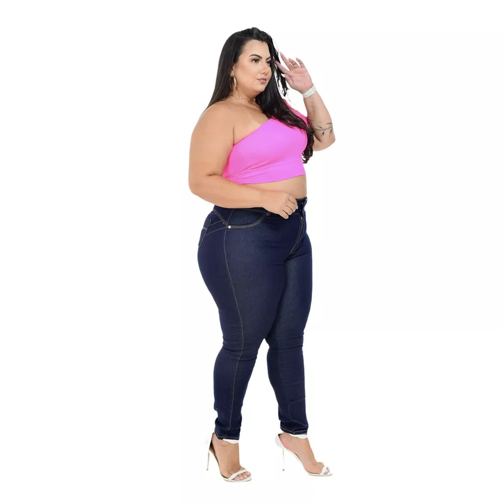 calças jeans femininas plus size cintura alta levanta bum bum