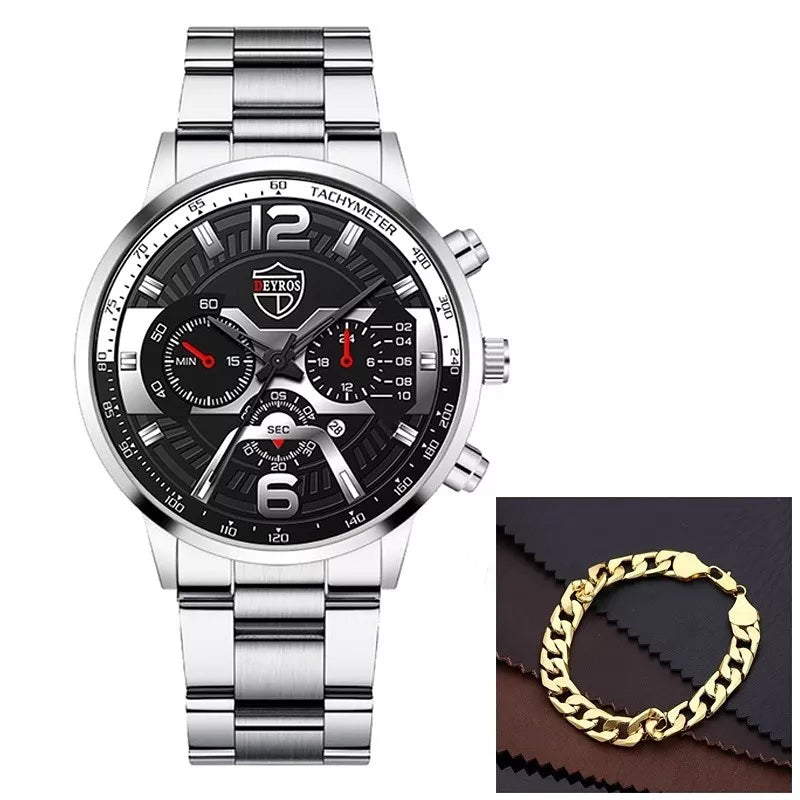 Relógio De Luxo Ouro Masculino Original Cronógrafo De Quartzo De À Prova D'água Negócios Relogio Masculino Dourado Com Pulseira Kit