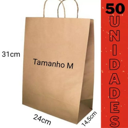 Sacolas Kraft 50 UNIDADES  ESCOLHA o Tamanho
