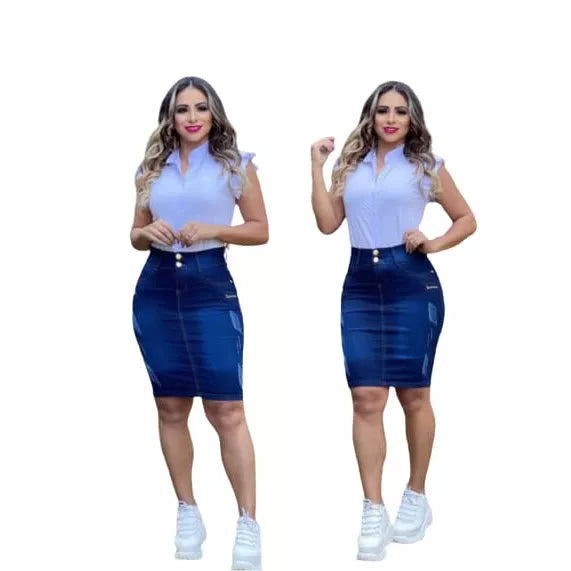 Saia Jeans Moda Evangélica Lindo Modelo Secretária