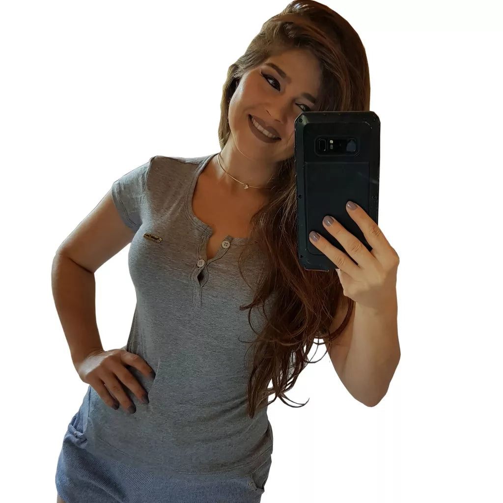 Blusas BABY LOOK De Manguinha Decote Botão Promoção Moda P M G