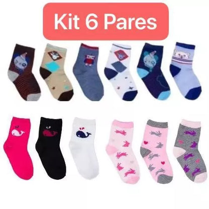 Kit 6 Pares Meia Infantil Estampadinha\lisa menino e menina de  criança A PRONTO ENTREGA