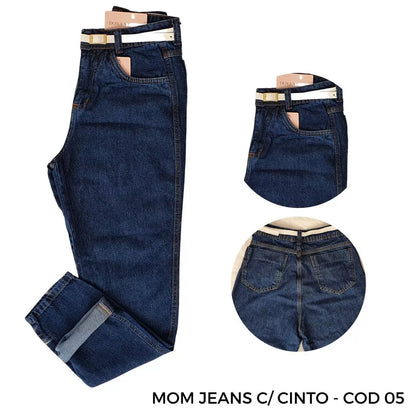 Calça Feminina Mom Jeans Mom Cintura Super Alta Escura e Clara Lisa